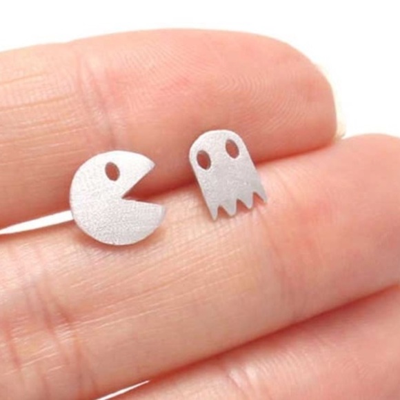 ✔️PacMan&GhostSilverOrGoldToneStudEarrings - Picture 2 of 4